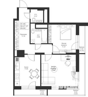 2-к квартира, вторичка, 61м2, 8/24 этаж
