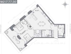 2-к квартира, строящийся дом, 77м2, 4/25 этаж
