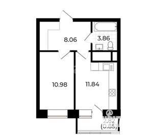 1-к квартира, вторичка, 35м2, 8/25 этаж