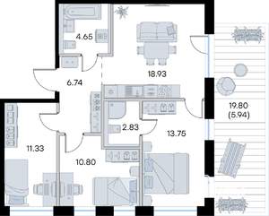 3-к квартира, вторичка, 75м2, 1/8 этаж