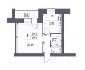 1-к квартира, вторичка, 36м2, 5/10 этаж
