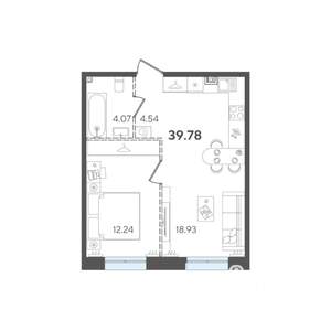 1-к квартира, строящийся дом, 40м2, 4/5 этаж