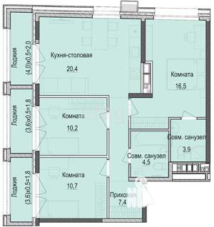 3-к квартира, строящийся дом, 79м2, 15/18 этаж