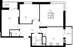 3-к квартира, строящийся дом, 81м2, 14/19 этаж