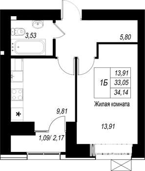 1-к квартира, строящийся дом, 34м2, 8/10 этаж
