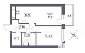 2-к квартира, вторичка, 44м2, 6/6 этаж