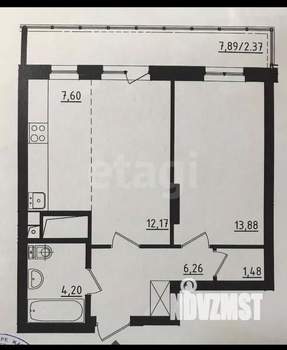 2-к квартира, вторичка, 49м2, 14/19 этаж