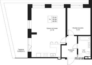 1-к квартира, вторичка, 61м2, 4/5 этаж