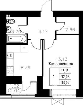 1-к квартира, вторичка, 33м2, 5/15 этаж