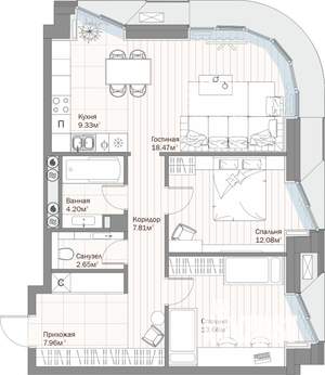 2-к квартира, вторичка, 76м2, 4/10 этаж