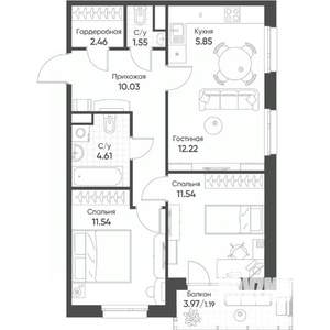 3-к квартира, строящийся дом, 61м2, 4/18 этаж