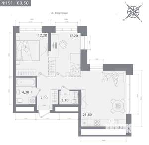 2-к квартира, строящийся дом, 61м2, 14/23 этаж