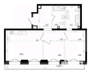 2-к квартира, вторичка, 77м2, 12/19 этаж