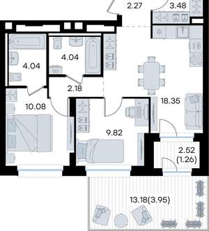 2-к квартира, вторичка, 59м2, 1/8 этаж