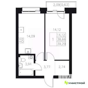 1-к квартира, вторичка, 39м2, 7/8 этаж