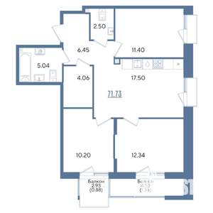 3-к квартира, строящийся дом, 72м2, 6/13 этаж