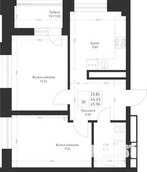2-к квартира, вторичка, 46м2, 12/23 этаж