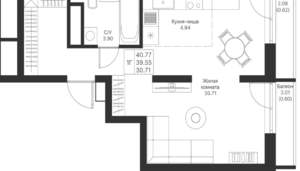 1-к квартира, вторичка, 41м2, 16/25 этаж