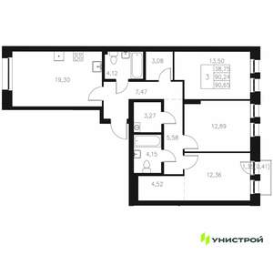 3-к квартира, вторичка, 91м2, 4/7 этаж