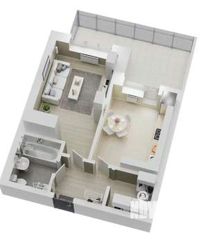 1-к квартира, сданный дом, 45м2, 1/9 этаж