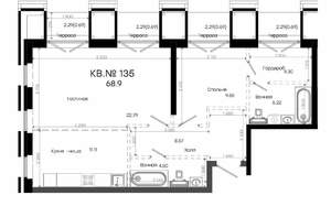 2-к квартира, строящийся дом, 69м2, 8/9 этаж
