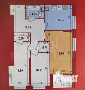 3-к квартира, вторичка, 74м2, 16/23 этаж