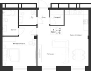 1-к квартира, вторичка, 68м2, 6/9 этаж