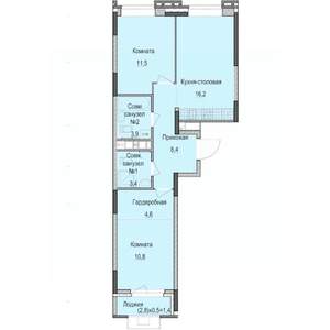 2-к квартира, строящийся дом, 60м2, 13/14 этаж