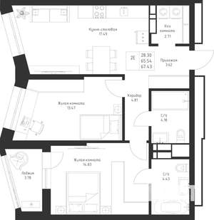2-к квартира, вторичка, 67м2, 5/23 этаж