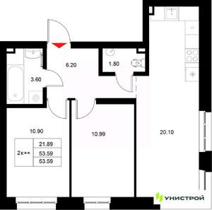 2-к квартира, вторичка, 54м2, 3/22 этаж