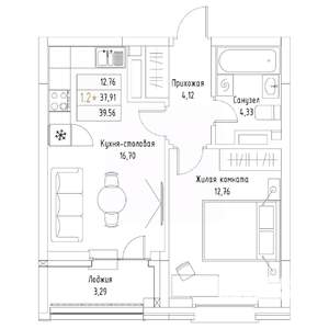 1-к квартира, вторичка, 40м2, 2/9 этаж