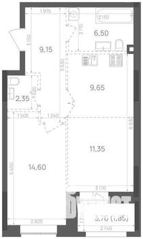 1-к квартира, вторичка, 55м2, 13/15 этаж