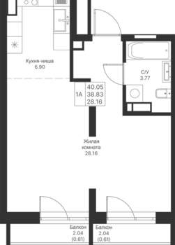 1-к квартира, вторичка, 40м2, 4/25 этаж