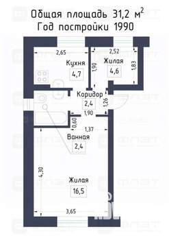 2-к квартира, вторичка, 32м2, 2/2 этаж