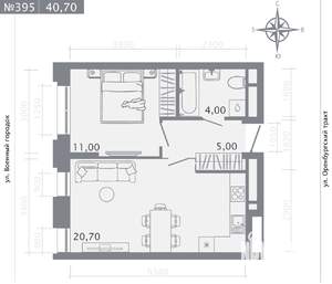 1-к квартира, строящийся дом, 41м2, 4/25 этаж