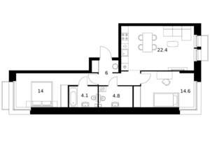 2-к квартира, вторичка, 66м2, 7/14 этаж