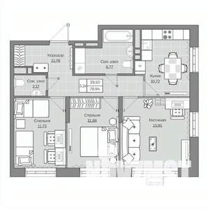 3-к квартира, вторичка, 71м2, 2/19 этаж