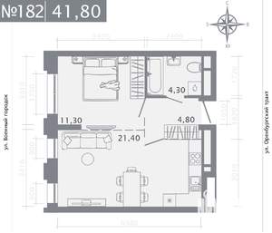 1-к квартира, строящийся дом, 42м2, 22/25 этаж