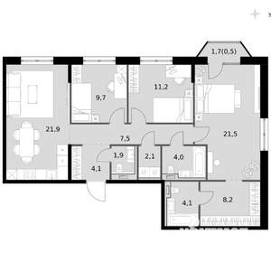 4-к квартира, вторичка, 97м2, 11/14 этаж