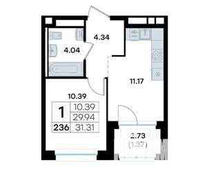 1-к квартира, вторичка, 31м2, 7/11 этаж