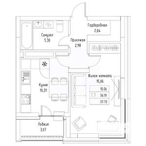 1-к квартира, вторичка, 38м2, 3/9 этаж