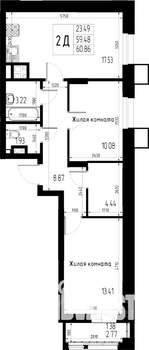 2-к квартира, вторичка, 61м2, 6/13 этаж