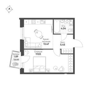 1-к квартира, строящийся дом, 41м2, 7/19 этаж