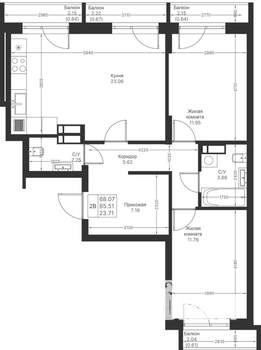 2-к квартира, вторичка, 68м2, 9/25 этаж
