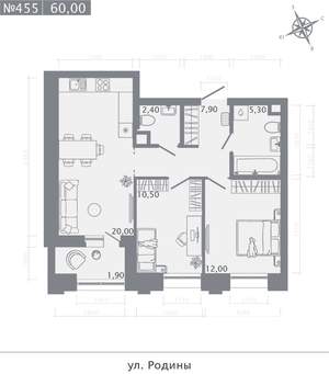 2-к квартира, строящийся дом, 60м2, 2/23 этаж