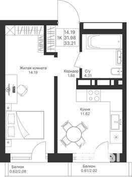 1-к квартира, вторичка, 33м2, 9/10 этаж