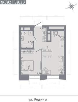 1-к квартира, строящийся дом, 39м2, 20/23 этаж