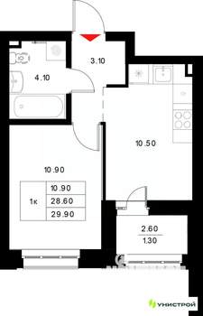 1-к квартира, вторичка, 30м2, 14/22 этаж