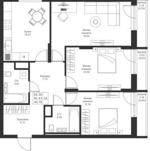 3-к квартира, вторичка, 84м2, 4/24 этаж
