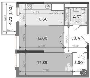 2-к квартира, вторичка, 57м2, 2/22 этаж